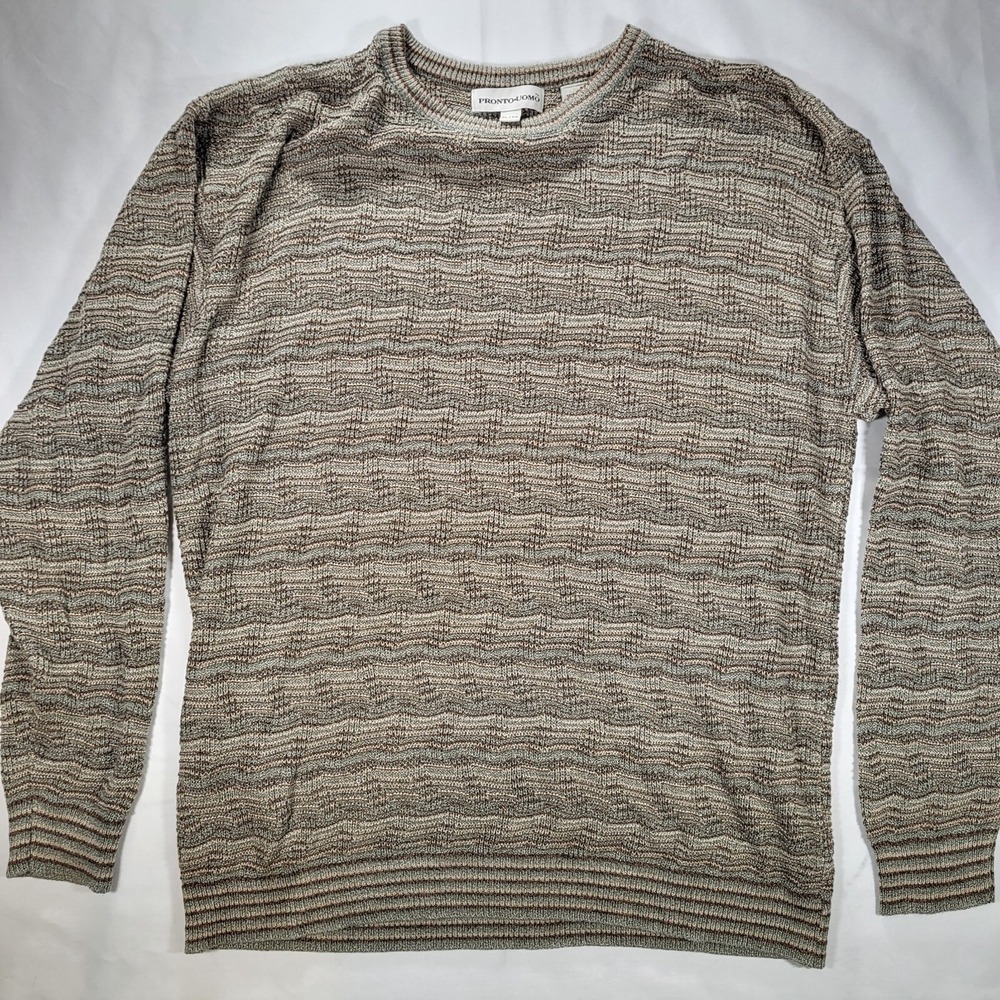 Pronto‎ Uomo Men's XL Crew Neck Knit Brown Sweater Made in Korea - Picture 5 of 9